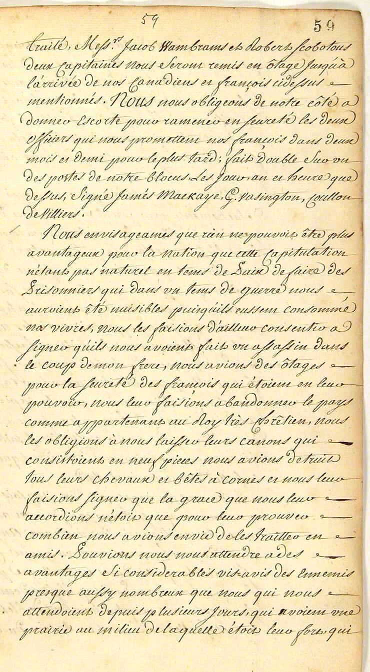 Seven Years War: Louis Coulon de Villiers, Journal 1754, page 59a, 1754