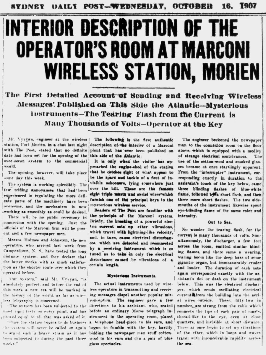 Marconi Transatlantic Wireless Telegraph, 16 October 1907