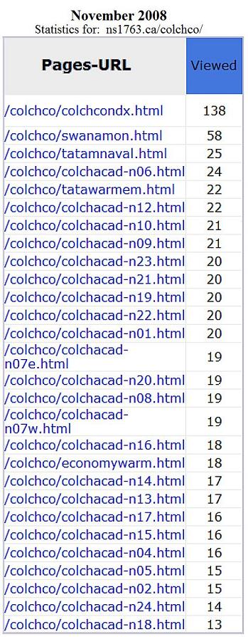 Colchester County monuments website: traffic statistics, Nov. 2008