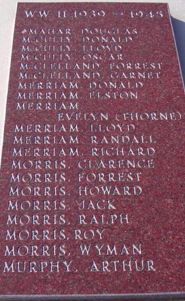 Port Greville war memorial: World War Two, fourth panel