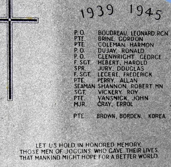 Joggins: war memorial, right side