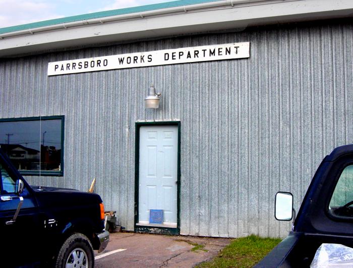 Parrsboro air mail plaque, at the Town Public Works Department