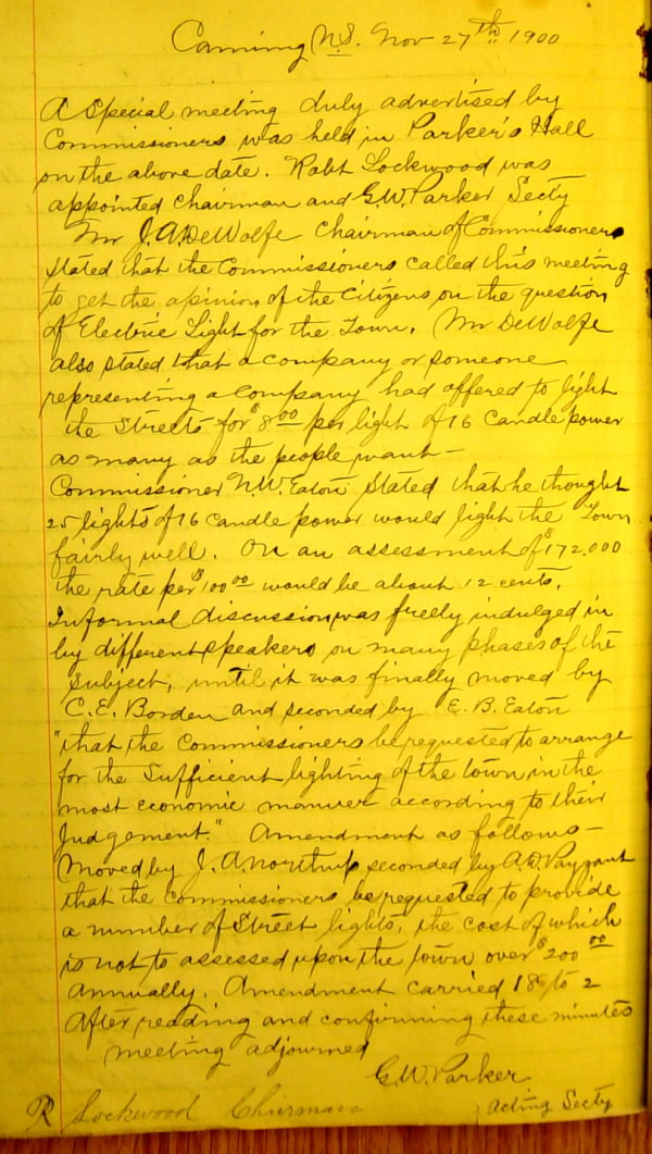 Nova Scotia: Village of Canning minutes, November 27, 1900