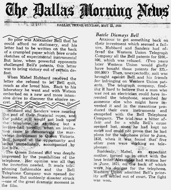 Clipping from the Dallas Morning News, May 21st, 1939