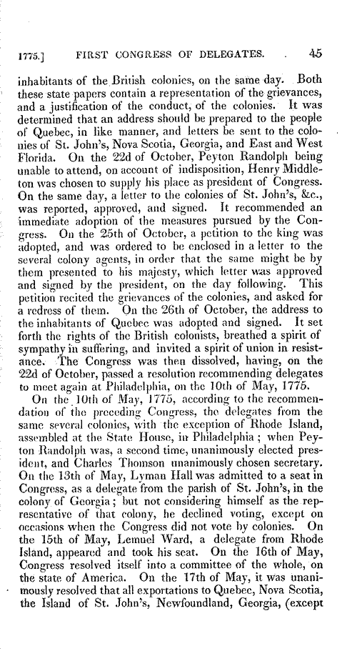 October 22, 1774: Letter sent to the colonies of St. John's, Nova Scotia, etc.