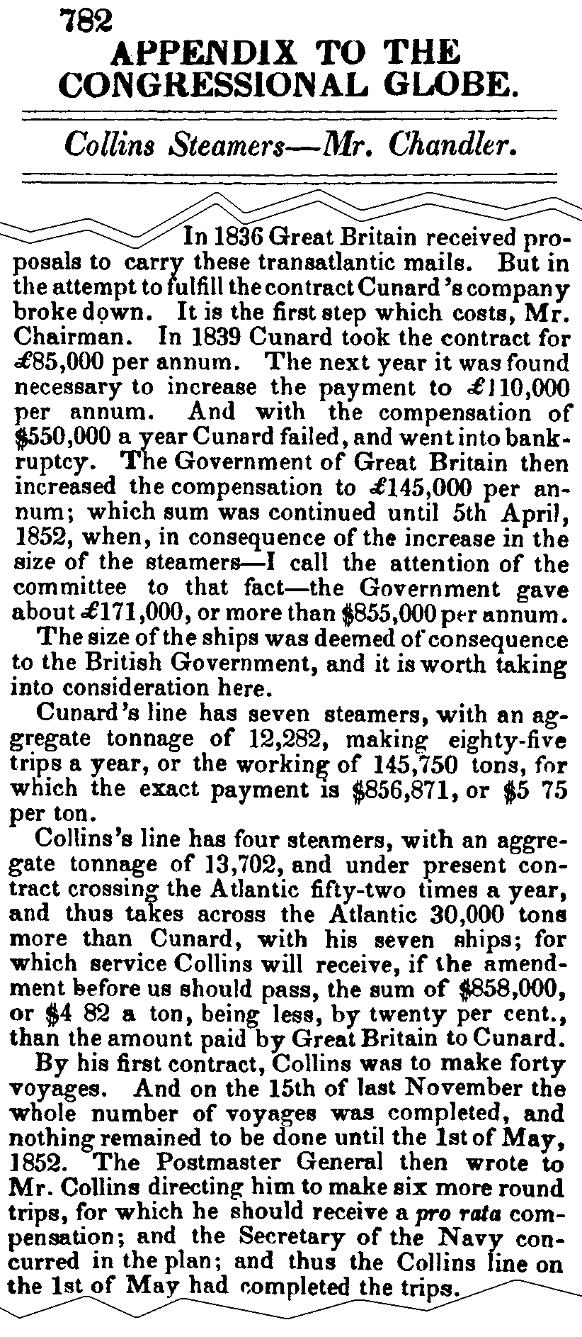 July 6, 1852: Cunard excerpts from J.R. Chandler's speech, page 782 column 3