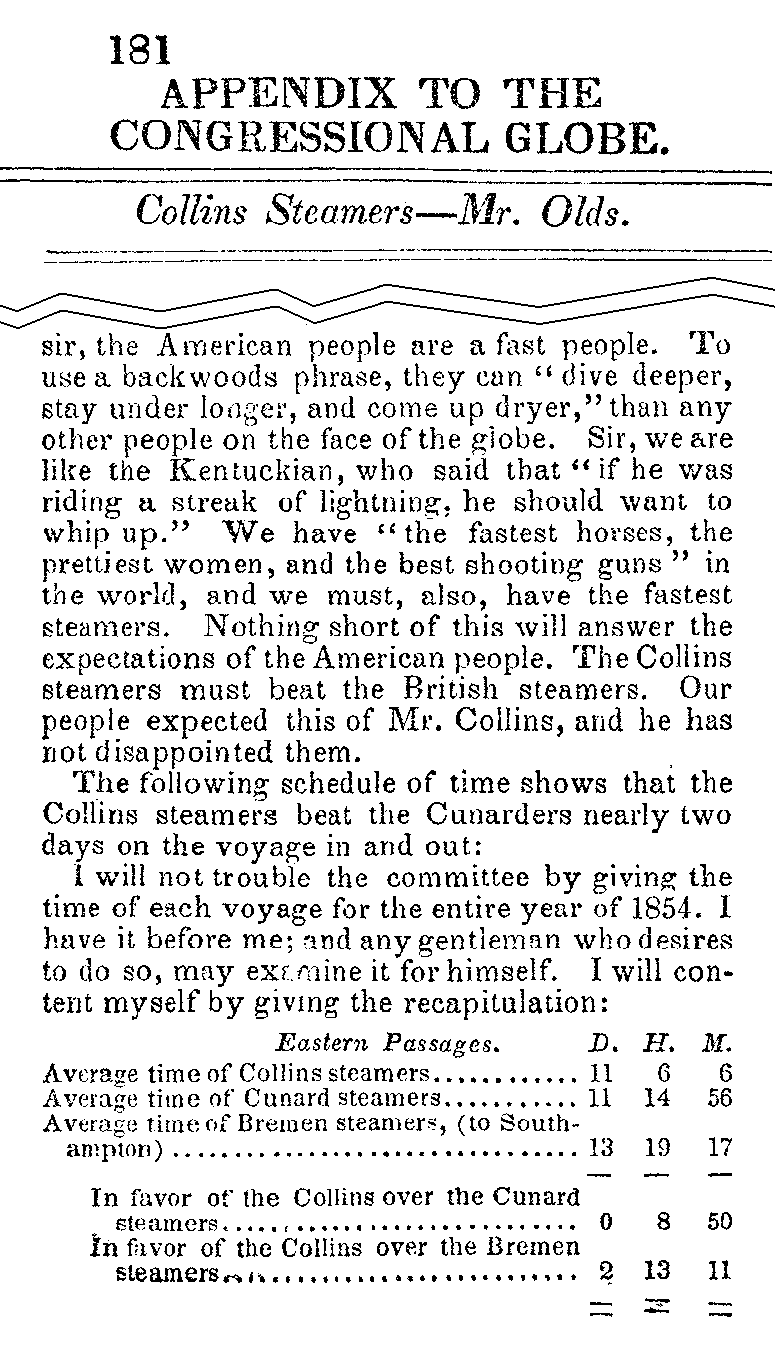 February 15, 1855: Cunard excerpts from Edson Olds' speech, page 181 column 1
