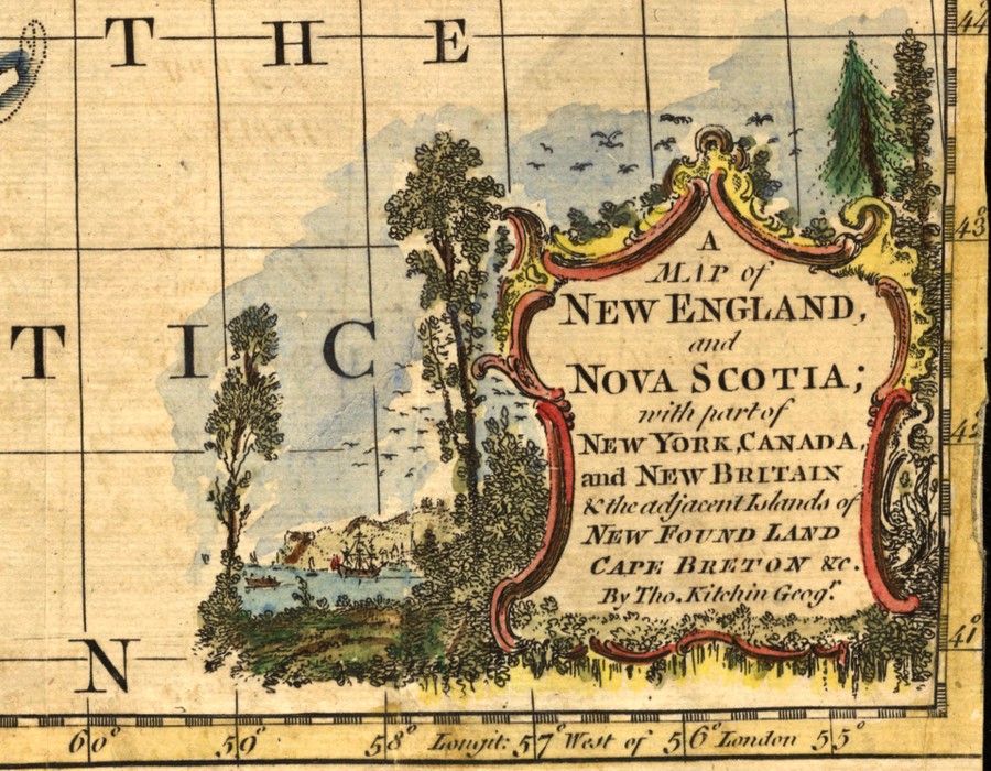 Title block of the 1758 map showing the boundary between Nova Scotia and Massachusetts