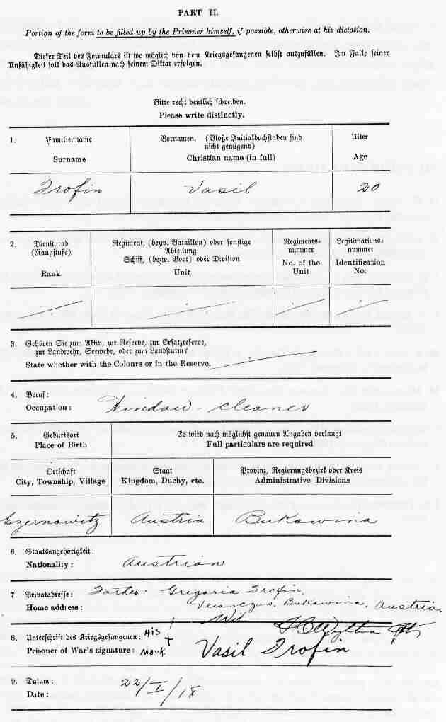 Vasil Trofin interned at Amherst, Nova Scotia, 1918