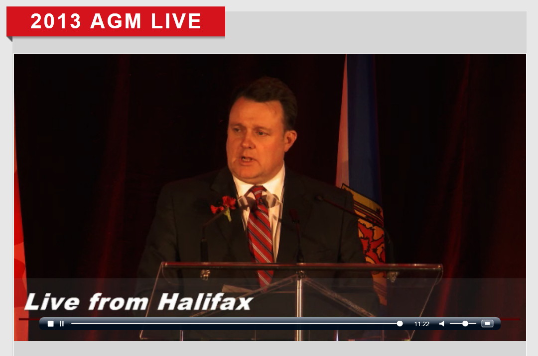 Nova Scotia Liberal Party: Annual General Meeting live webcast = screenshot at 7:26pm, Halifax Mayor Mike Savage speaking