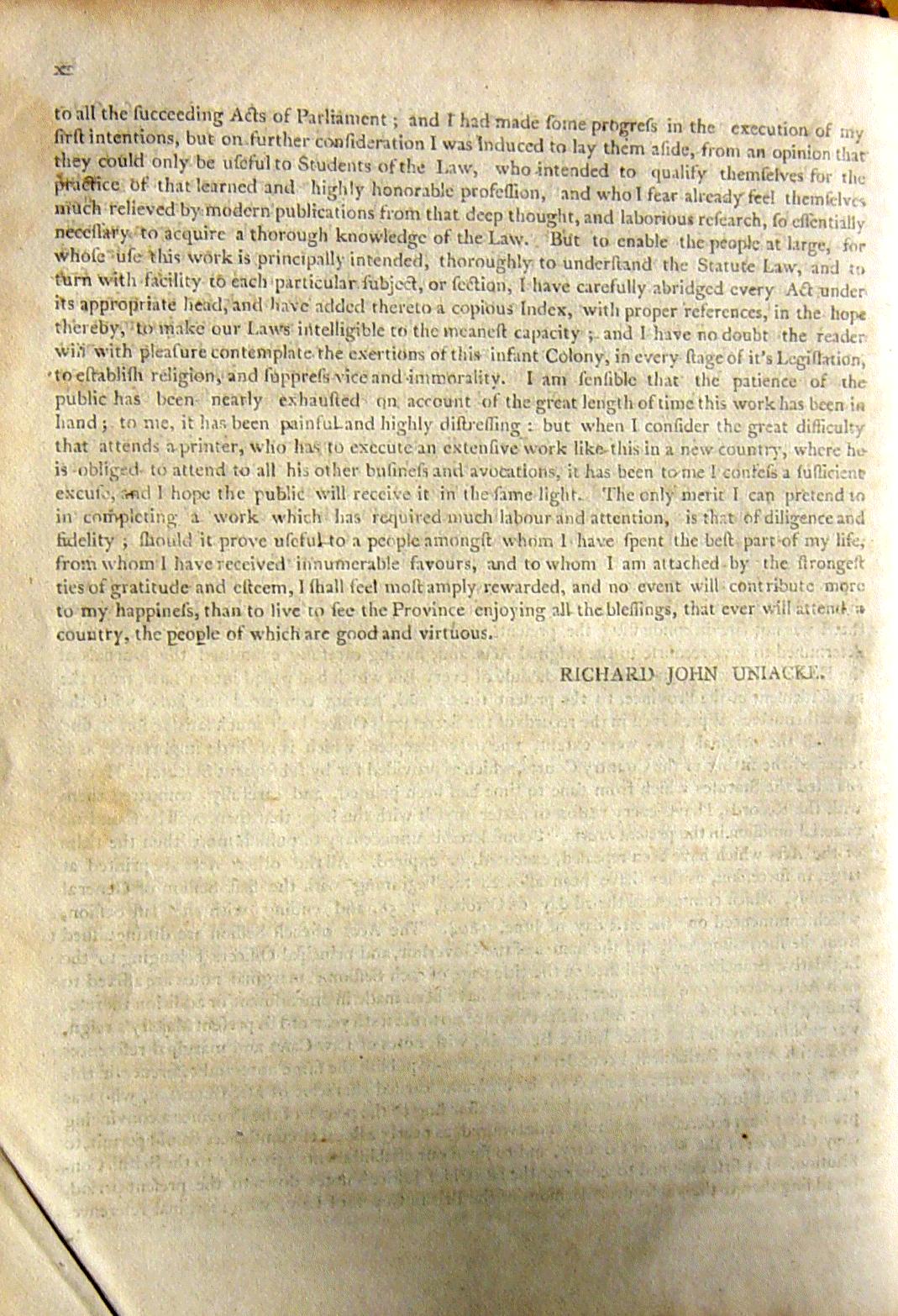 Preface page 6 (x), Statutes of Nova Scotia, 1805, R.J. Uniacke