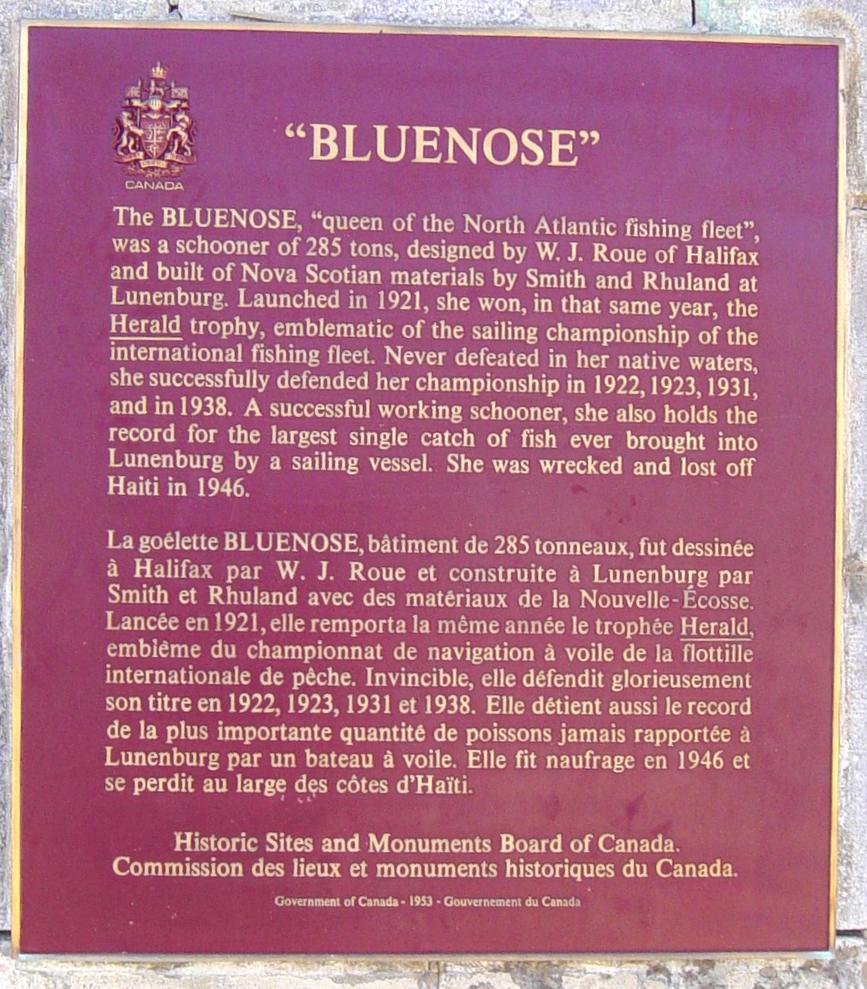 Nova Scotia, Lunenburg: Schooner Bluenose plaque