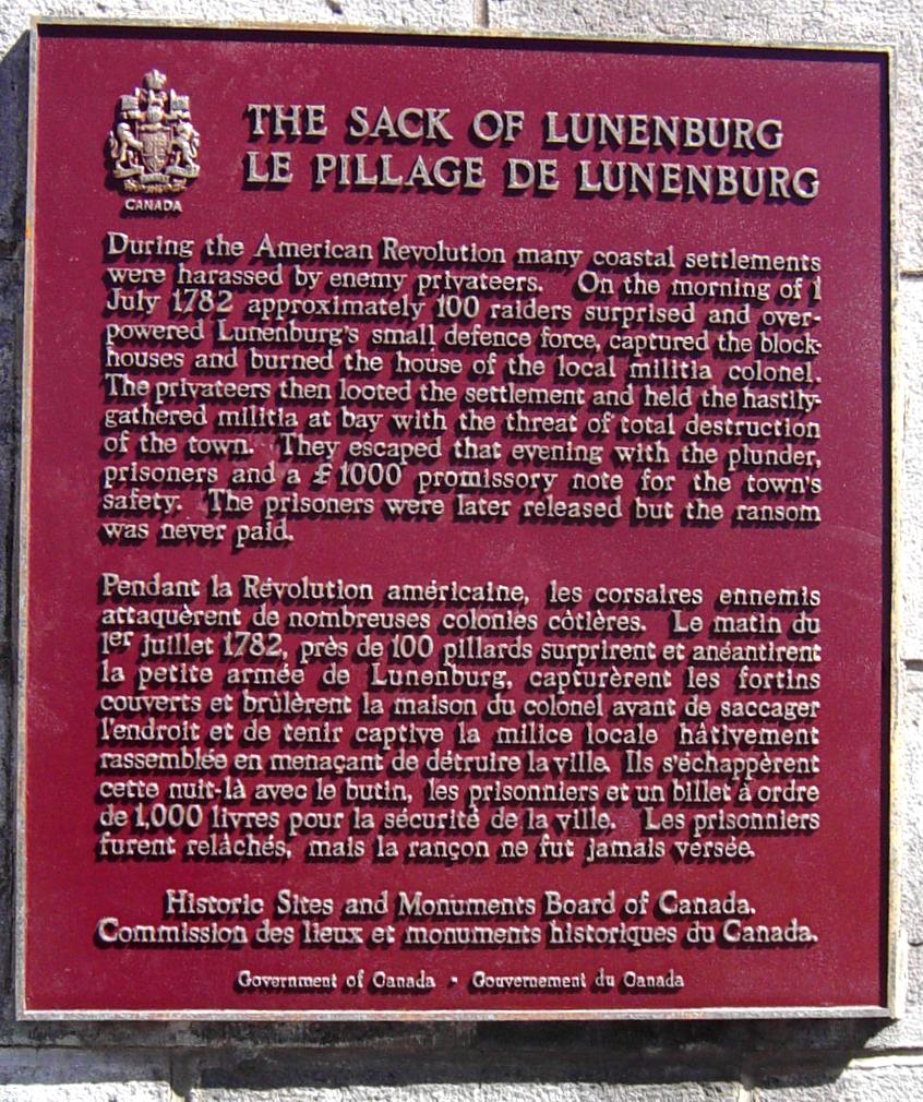 Nova Scotia, Lunenburg: Sack of Lunenburg plaque