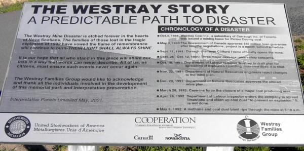 New Glasgow: Westray Miners Memorial, interpretative panel 1