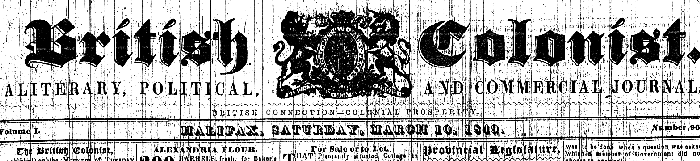 Halifax Colonist banner, 1849