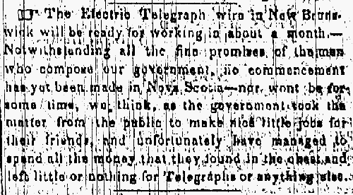 Saint John Electric Telegraph, 9 December 1848