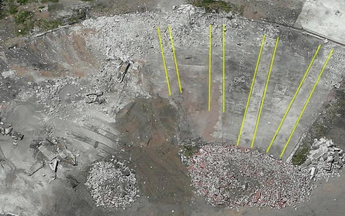 Annotated aerial view: Remains of the Railway Roundhouse at Kentville, Nova Scotia