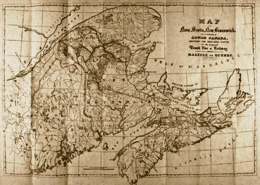 Map...showing the explored route for the proposed Trunk Line of Railway from Halifax to Quebec, 1868