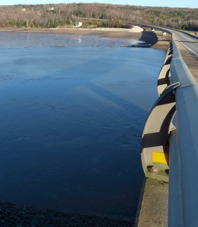 Dominion Atlantic Railway: former location of the Bear River Bridge, Digby County, Nova Scotia, 12 Nov 2012