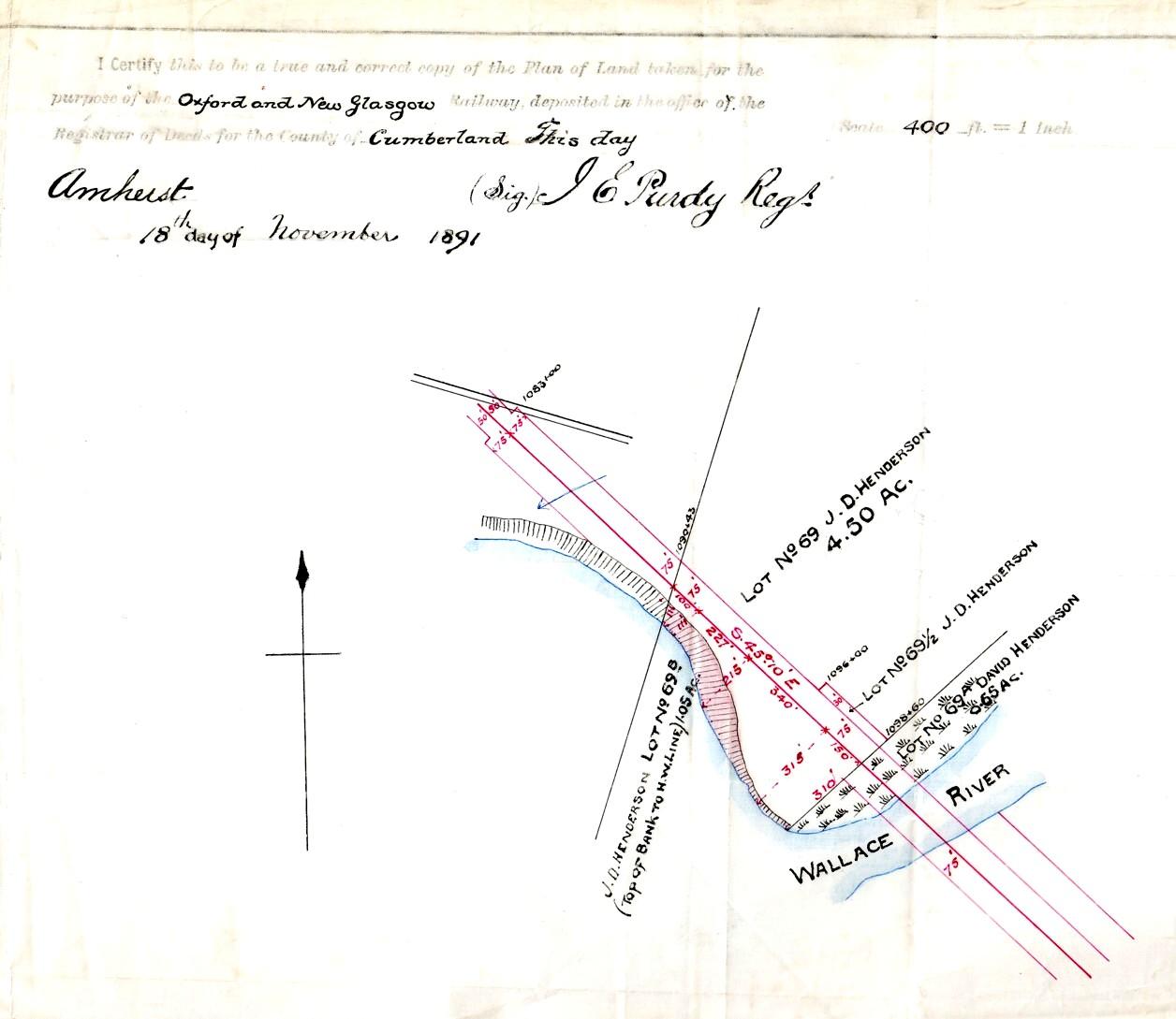 Oxford & New Glasgow Railway right-of-way plan 1891