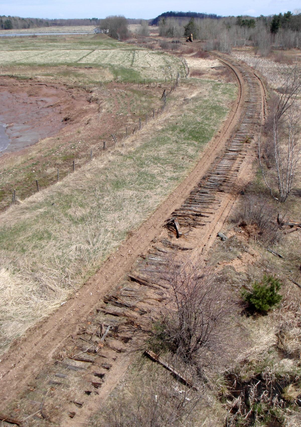 New Minas, Nova Scotia: Scrapping the old Dominion Atlantic Railway main line track, April 2008