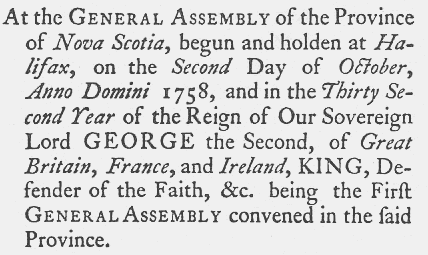 First page of the Nova Scotia Statutes of 1758