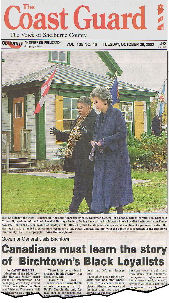 Clipping from the Shelburne Coast Guard, 29 October 2002