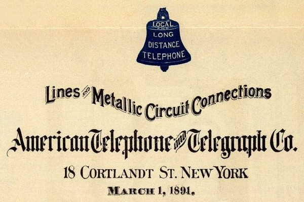Map title block: Local and Long Distance Telephone Lines and Metallic Circuit Connections, American Telephone and Telegraph Company, 1891