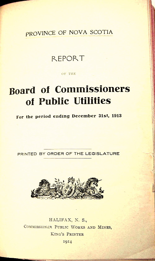 1913 Annual Report of the Public Utilities Board, title page