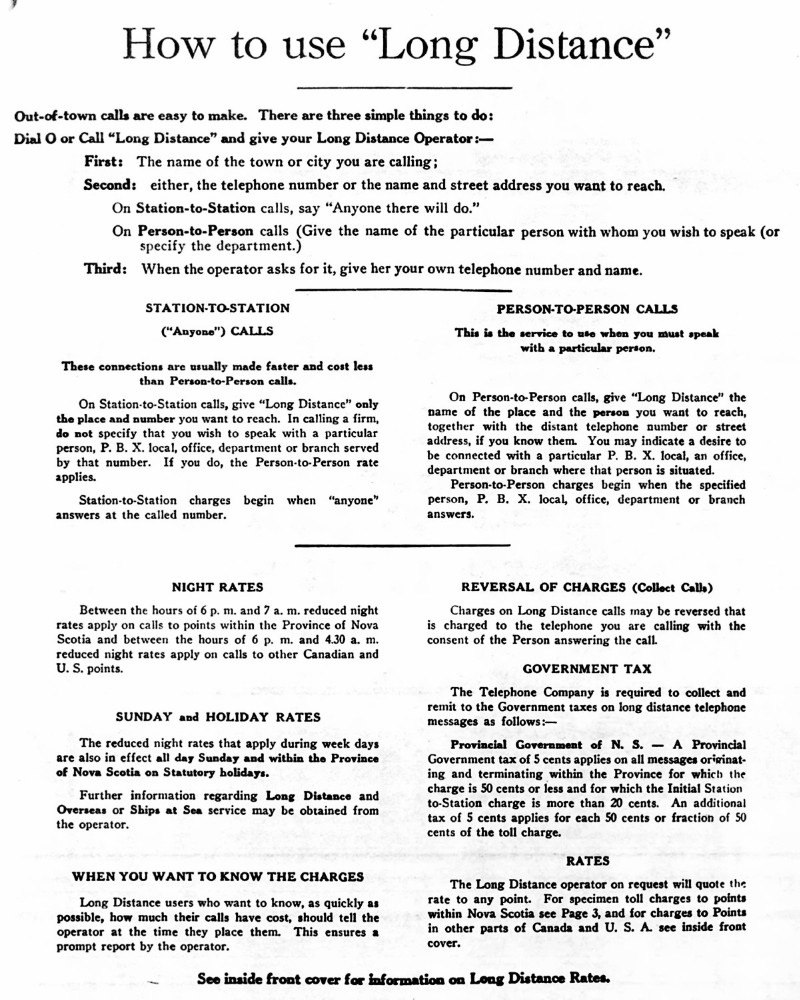 MTT Long Distance Rules 1954 (before Direct Distance Dialing)