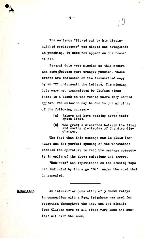 March 1913 Test Report page 5: Marconi Transatlantic Wireless Telegraph Service