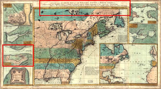 Port Dauphin, 1755 map of the English empire in North America